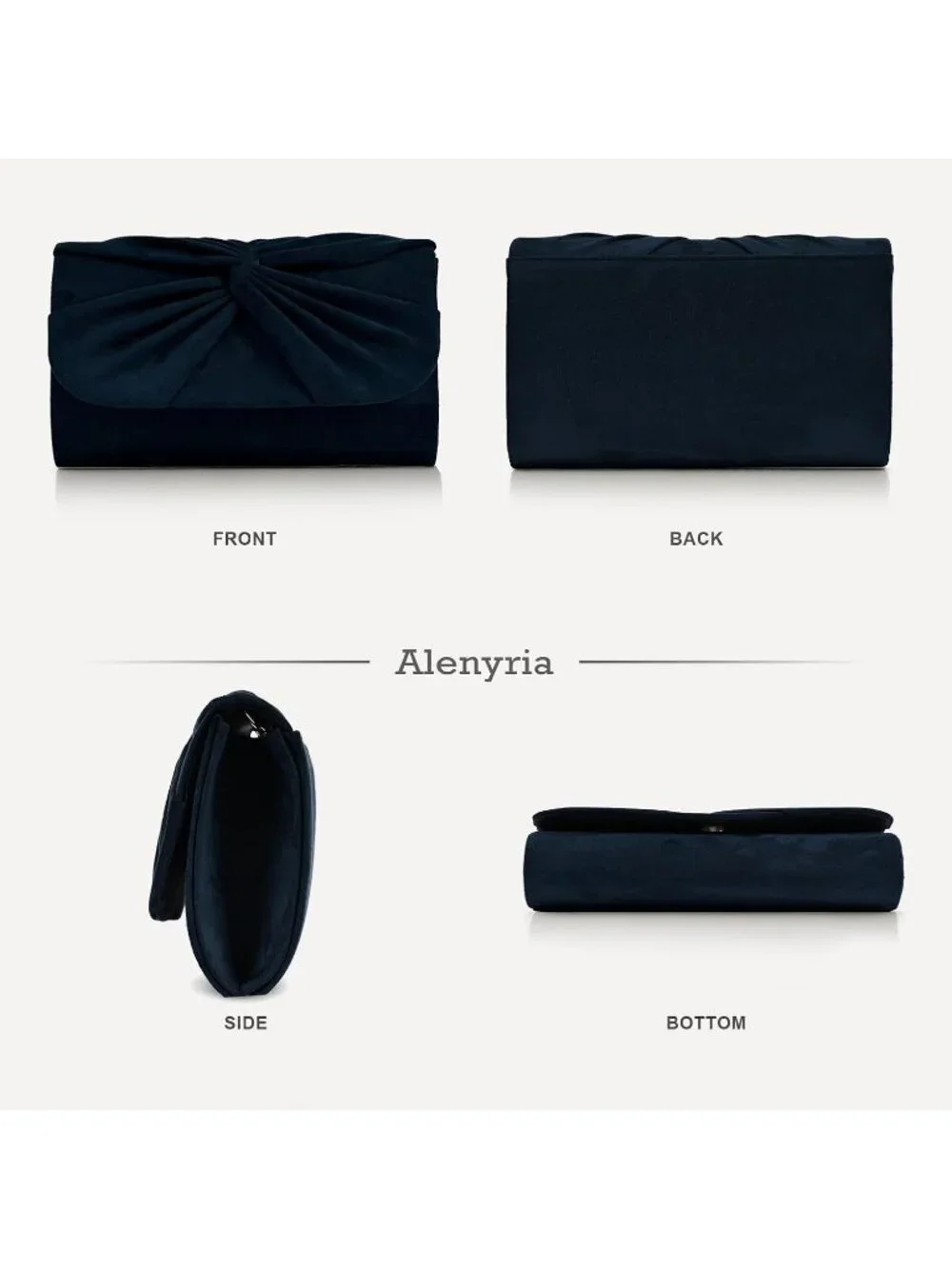 Women's Navy Faux Suede Pleated Bow Clutch Purse For With Strap Evening Bag